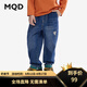 馬騎頓（MQD）MQD童裝男童牛仔褲2024秋季水洗翻邊寬松休閑兒童直筒長褲子 中牛仔藍 140