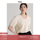 旅途原品（ltyp）時髦優(yōu)雅華夫泡泡格廓形U領(lǐng)小衫夏季簡約百搭寬松上衣女 奶昔白-方格肌理 L-XL/165-170cm（現(xiàn)貨）