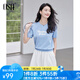 歐莎（OSA）【點(diǎn)彩針織】立體繡花針織衫女2025夏季新款休閑顯瘦短袖上衣薄款 藍(lán)色 S