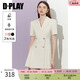 DPLAY2025夏季新款白色西裝連衣裙女短袖西裝裙百褶裙氣質(zhì)裙子 奶油杏 S