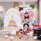 抓周韓系周歲生日布置場(chǎng)景裝飾寶寶抓周道具用品KT板背景墻高級(jí)感女孩 【贈(zèng)封酒貼】ins多巴胺全家福kt板A