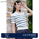 詩凡黎（'SEIFINI）詩凡黎polo領(lǐng)條紋絞花針織衫2024夏新款學(xué)院風(fēng)流行套頭短袖上衣女 寶藍 M 160/85CM