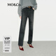MO&Co.牛仔褲底抓毛洗褪灰黑精裁高腰小錐形 牛仔黑色 XS 25