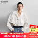 艾諾絲雅詩【商場同款】2025春季新品截短款抽皺長袖立領(lǐng)工裝短外套40311058 白色 M