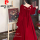 皮爾卡丹300斤胖妹妹小個(gè)子敬酒服長(cháng)袖連衣裙女秋季方領(lǐng)訂婚禮服長(cháng)裙2 紅色 4XL _240-300斤