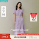 茵曼（INMAN）【苧麻】章若楠同款法式娃娃領(lǐng)連衣裙女裝2025夏季新品泡泡袖裙子 冰蘭紫【好評(píng)返現(xiàn)】 M
