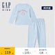 GAP女童初秋款小熊印花雙面磨毛長(zhǎng)袖睡衣兒童裝套裝646205