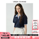 VEGA CHANG短袖t恤女2025新款夏季學(xué)院風(fēng)氣質(zhì)減齡假兩件休閑上衣 藏青色 M