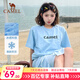 駱駝冰感神T恤男女同款2025春夏夏日?qǐng)A領(lǐng)休閑套頭衫寬松短袖 N050，冰爽藍(lán)，男女同款 【冰感重磅230G】 S