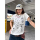 佐敘美式正肩短袖T恤女夏季新款爆款創(chuàng  )意可愛(ài)斑點(diǎn)狗印花修身圓領(lǐng)上衣 白色 L （105-115斤）