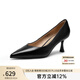 千百度女鞋秋季細(xì)高跟鞋時尚上班鞋淺口尖頭時尚單鞋 黑色（皮面6.5cm） 36