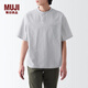 無(wú)印良品（MUJI）男式 涼感 亨利領(lǐng) 短袖T恤休閑百搭亨利衫男款打底衫純棉涼感物語(yǔ) 灰色條紋 XXL（185/112A）