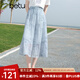 百圖betu女裝2025夏季新款半身裙萊賽爾仿麻扎染靈動傘裙裙子2505X16 藍色 M