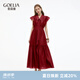 歌莉婭天絲連衣裙女夏季貴氣穿搭2025新款獨特飛袖裙子1E5C4K680 53R椒紅 S