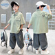 Svecymikov國際品牌男童夏裝套裝2025新款夏季POLO衫兒童男孩夏款短袖長褲潮 淺綠色 150 cm