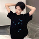 哈魯?shù)霞兠薅绦銽恤女2025新款夏季半袖百搭寬松顯瘦韓系絕美黑色小上衣 黑色 S (80-100斤）