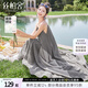 絲柏舍撞色連衣裙2025夏裝新款女裝復(fù)古文藝不規(guī)則時(shí)尚吊帶裙