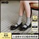 MIO米奧夏季圓頭低跟蝴蝶結(jié)單鞋珍珠帶舒適俏皮瑪麗珍女鞋 黑色 35