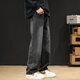 杉努牛仔褲子男春秋季美式寬松直筒休閑褲學(xué)生高街春款闊腿褲 G115磨白黑 L （建議110-130斤）