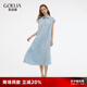 歌莉婭真絲襯衫式連衣裙女夏季2025新款歐若風(fēng)穿搭桑蠶絲薄紗裙子 04U淺灰藍(lán) L