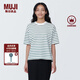 無印良品（MUJI）女式 條紋 圓領(lǐng)短袖T恤 上衣打底衫女款內(nèi)搭女裝女士 綠色條紋 XL (165/92A)