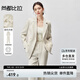 尚都比拉2025春秋職業(yè)西服套裝女面試正裝氣質(zhì)雙排扣西裝兩件套 灰杏色 L