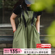 馬登工裝背帶裙通勤綠色裙子日系收腰長(cháng)裙大碼吊帶連衣裙夏秋女 軍綠色 均碼