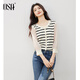 歐莎法式木耳邊條紋針織衫女2025秋季新款歐根紗拼接長(cháng)袖上衣 黑白條紋 M