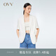 OVV2023春夏新款女裝醋酸仿麻時尚一?？坌蓍e短袖套裝西服外套 本白（凈色）10 M