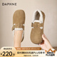 達(dá)芙妮（DAPHNE）真皮勃肯鞋女2024新款秋冬加絨保暖雪地靴一腳蹬平底外穿毛毛棉鞋 卡其色【冬季厚絨款】 37