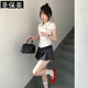 圣保美學(xué)院風(fēng)套裝連衣裙2025時尚新款小個子氣質(zhì)a字百褶半身裙短裙女夏 白色上衣+灰格半裙【套裝】 M 碼