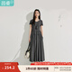 茵曼（INMAN）簡(jiǎn)約通勤針織拼接連衣裙2025夏季女裝新品短袖層次感長(zhǎng)裙子 黑灰色 M