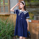 愛(ài) 西娜女童夏季連衣裙2025新款洋氣兒童公主裙子12女孩大童夏裝長(zhǎng)裙13歲 藏青 170 cm