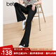 百圖betu女裝春季新款牛仔褲高腰喇叭褲開叉復(fù)古牛仔褲女2402T75 黑色 L