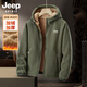 JEEP SPIRIT吉普高端夾克男士搖粒絨開(kāi)衫外套加絨加厚抓絨衣秋冬羊羔絨外套男 軍綠色 連帽【羊羔絨】 2XL 【建議體重140-155斤】