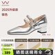 穿高跟鞋的吳大叔吳大叔紅云鞋2025新款法式瑪麗珍女鞋復(fù)古紅色高跟鞋氣質(zhì)單鞋Z122 銀色 36