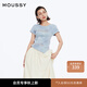 moussy【新復(fù)古回潮】 美式復(fù)古辣妹暈染玫瑰短袖T恤028ISZ90-3061 110藍(lán)色 均碼