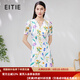 愛特愛（EITIE）氣質(zhì)收腰V領(lǐng)桑蠶絲連衣裙修身顯瘦大花夏季新款真絲裙7007756 柔紫色98 M 160