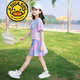 G.DUCKKIDS品牌童裝女童套裝夏季套裙兒童夏裝短袖T恤半身裙子兩件套中大童 粉色 150
