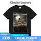 Charlie Luciano人物稻草印花短袖夏季新款情侶男女同款潮流潮牌國(guó)潮CL上衣T恤男 黑色 M 170
