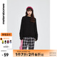 美特斯邦威毛衣女秋季新款慵懶風(fēng)寬松長(zhǎng)袖針織衫鏤空?qǐng)A領(lǐng)綠色上衣 影黑 M 160 84A