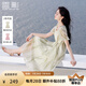 香影泡泡袖方領(lǐng)連衣裙女2025夏裝新款暈染漸變垂感海邊度假風(fēng)裙子 薄荷青檸綠 M 160/84A/95-110斤