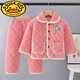 G.duck兒童睡衣珊瑚絨冬季加厚加絨三層夾棉襖女孩男童女童法蘭絨家居服 三層夾棉西瓜紅651 8碼-身高80-90建議身高80-90cm年