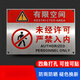 姿萌有限空間警示標識牌作業(yè)安全告知牌定制金屬鋁板銘牌受限空間警示 未經(jīng)許可嚴禁入內(nèi)（鋁板） 30x20cm