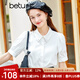 百圖（betu）betu百圖女裝夏季減齡上衣尖領(lǐng)金屬鏈條裝飾短袖襯衫2107T27 白色 L