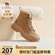 駱駝（CAMEL）冬季新款短筒厚底加絨加厚高幫棉鞋保暖馬丁靴女 L23W307189土黃 38