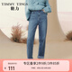 糖力【商場(chǎng)同款】冬季新款藍(lán)色高腰顯瘦直筒棉質(zhì)牛仔褲長(zhǎng)褲女 牛仔藍(lán) S