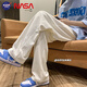 NASA BASE肌理紋墜感休閑褲男夏季新款寬松潮牌直筒褲青年闊腿拖地褲子男潮 白色 L （建議110-130斤）