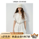 VEGA CHANG法式連衣裙女2025年秋季新款度假風(fēng)喇叭袖V領(lǐng)高級感氣質(zhì)白色裙子 云朵白（短袖） M