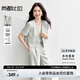 尚都比拉職場(chǎng)通勤女裝套裝夏季珍珠金屬扣V領(lǐng)短袖西裝小外套 米灰色 M 